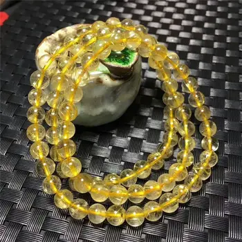 

FREE SHIPPING 3rows Natural gold hair crystal Brazilian Beads Bracelet AAA 6mm