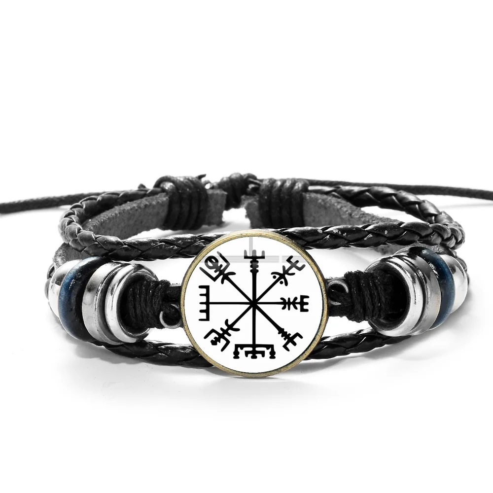 SONGDA винтажный браслет Viking Vegvisir Compass для мужчин нордические руны символ Одина амулет кожаный браслет ручной вязки драгоценный камень браслет