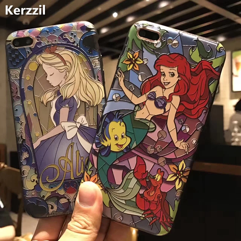 

Kerzzil Case For iPhone 7 6 6S Plus Cartoon Matte 3D Relief Cute Mermaid Phone Hard PC Cover Cases For iPhone X 6 6S 8 Plus Capa