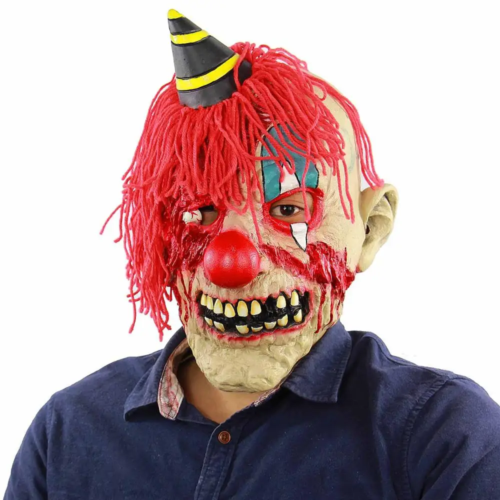 Делюкс ужасный страшный Клоун Маска для взрослых мужчин латекс белые волосы Хэллоуин клоун злой демон Клоун Маска большой рот красные волосы маска - Цвет: Plush clown mask