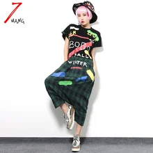 2017 summer spring women cute letter plaid print jumpsuit short sleeve loose casual novelty overalls