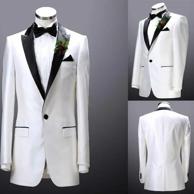 Изготовленный на заказ белый одежда жениха смокинги шаль воротник одна кнопка цветной процесс жениха костюмы новые свадебные костюмы