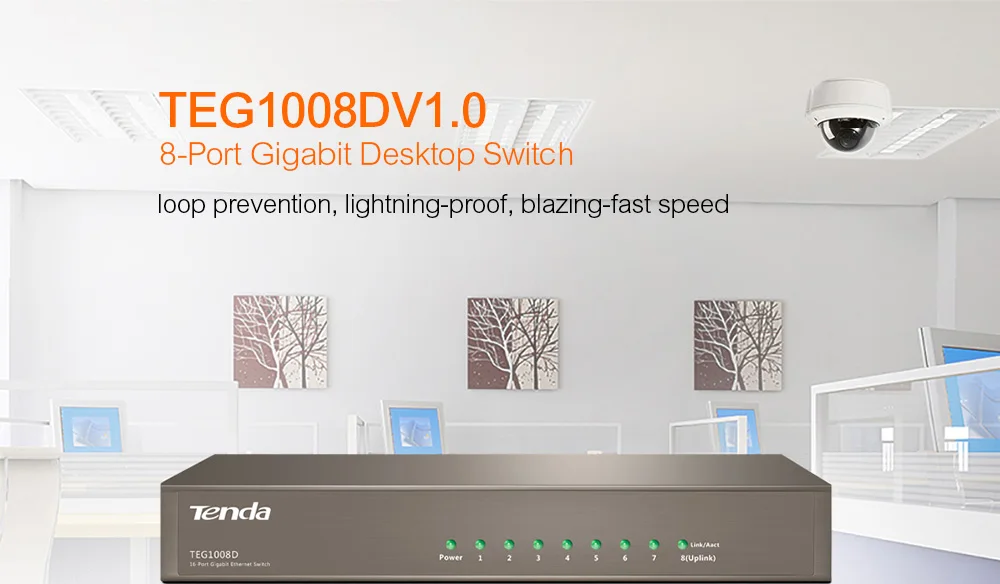 Tenda TEG1008D 8 Порты и разъёмы 10/100/1000 Мбит/с Gigabit Ethernet сетевой коммутатор Gigabit 16 Гбит/с переключатель Ёмкость полнодуплексный, подключи и играй