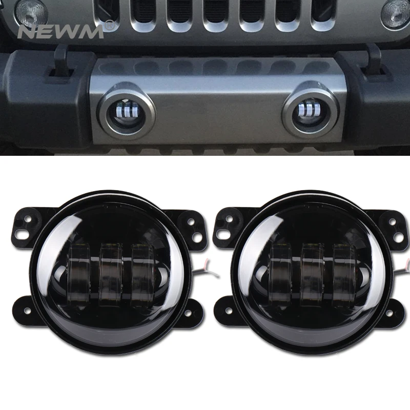  2pcs 30w Chip led 4 inch White Round fog lights lens Projector 4'' Fog Lamp For Offroad Jeep Wrangl - 32884109411