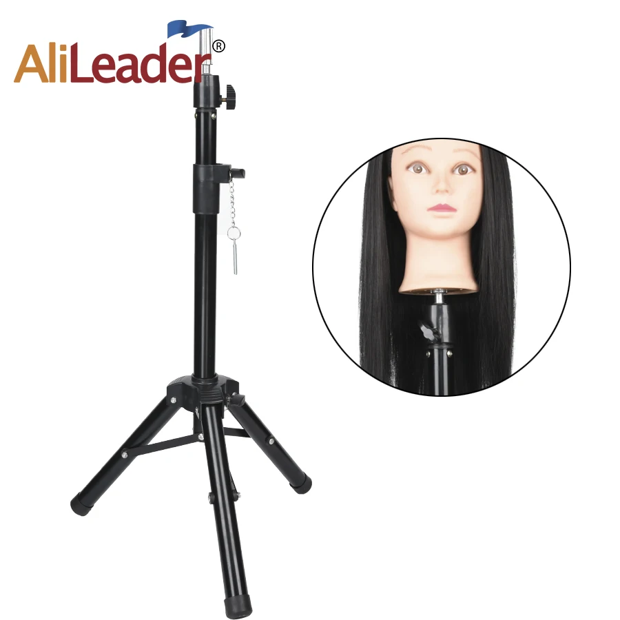 

AliLeader 70cm-125cm Adjustable Tripod Mannequin Head Stand Human Hair Extension Holder Common Use Wig Tripod Making Stand Black