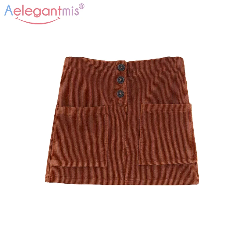 

Aelegantmis 2019 Spring Summer New Fashion Mini Corduroy Skirt Women Casual Short Skirt Ladies Casual High Waist A-line Skirts