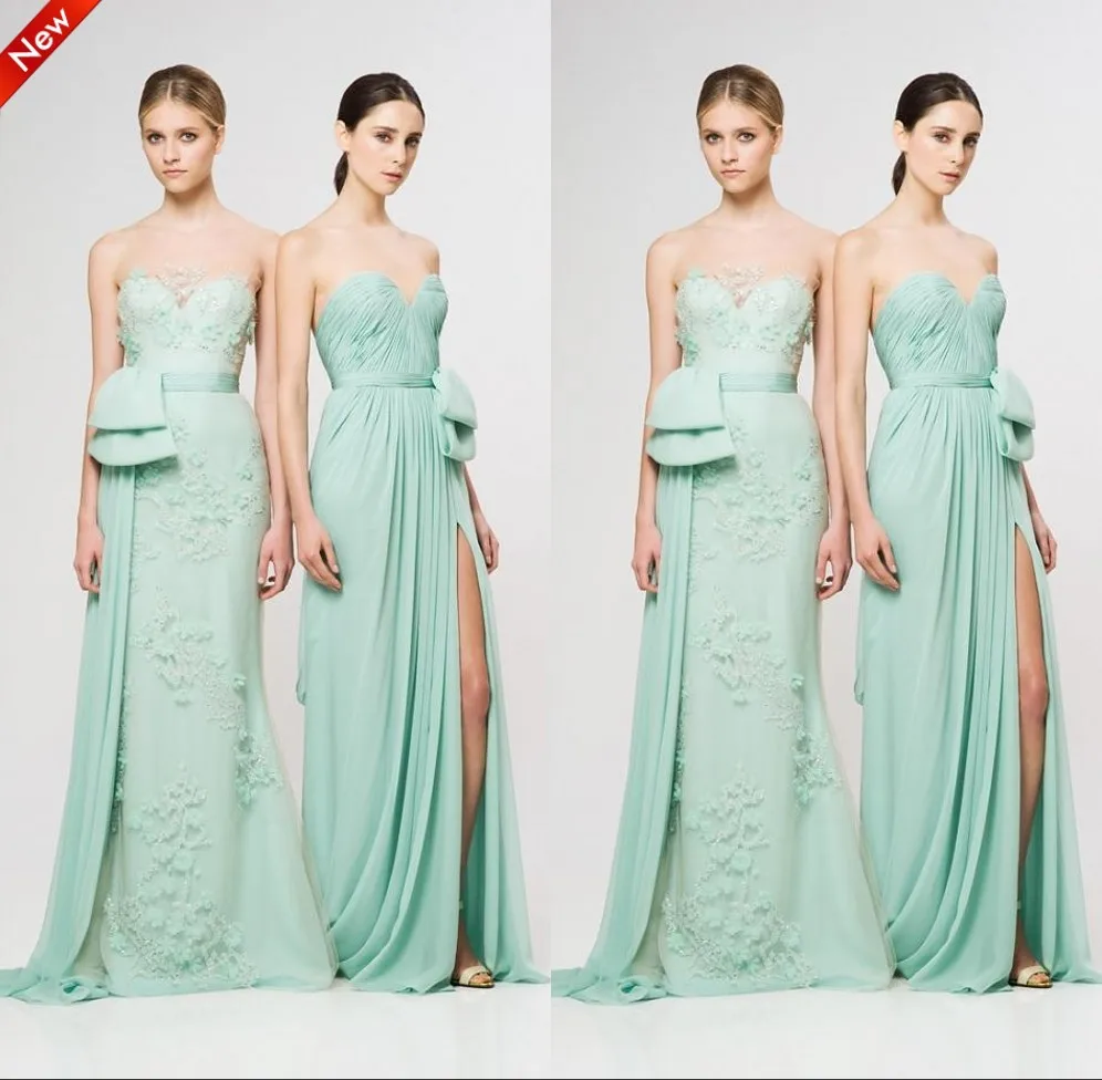 

Empire Floor-Length Chiffon Sleeveless Strapless A-Line Off the Shoulder 2019 bridesmaid dresses Mint Green Pink Promotion sale
