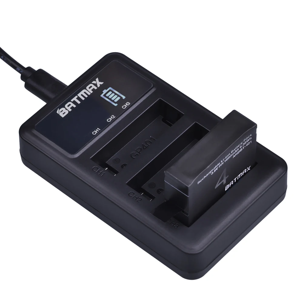 GoPro Battery Charger Batmax 1680mAh Gopro Hero 4 Battery Replacement + LED 3-Slots USB For GoPro HERO4 AHDBT-401 Action Camera