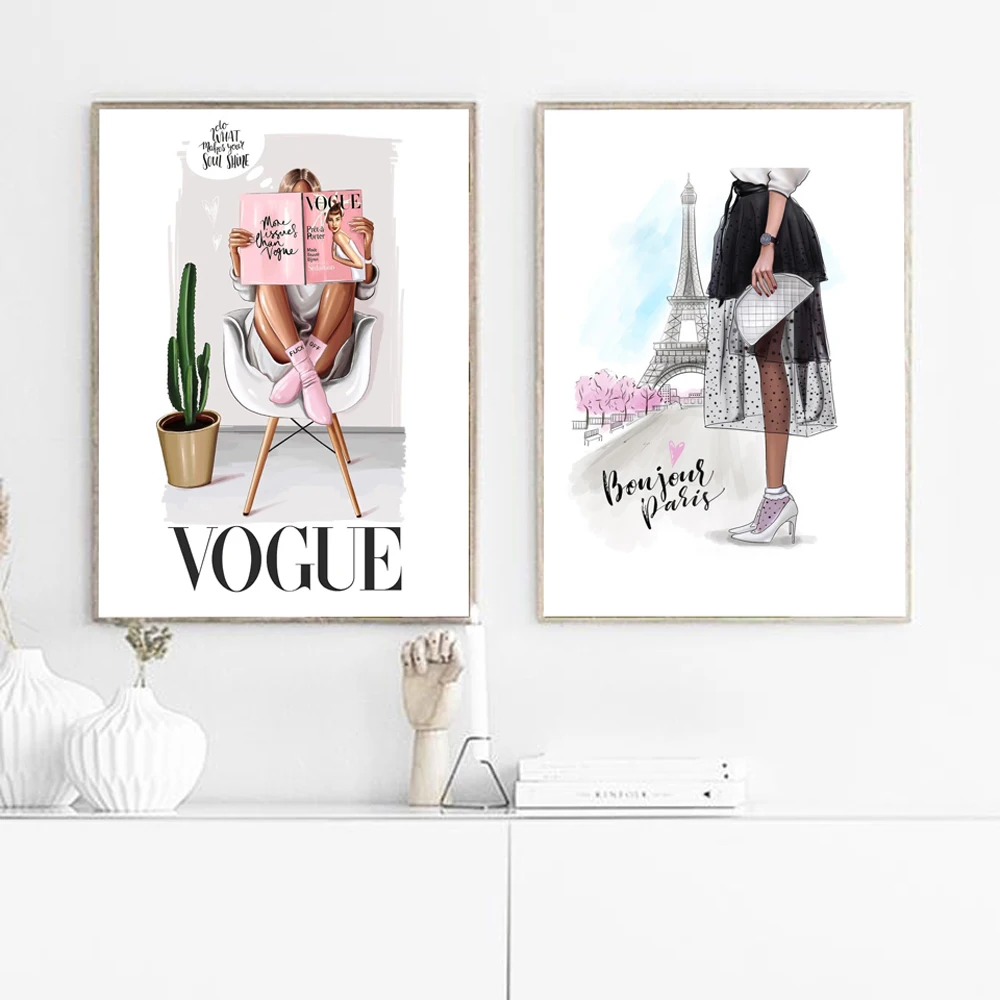 Мода Vogue женщина плакат письмо скандинавские стены Поп-Арт холст живопись Парижские плакаты и принты современный декор для гостиной для дома