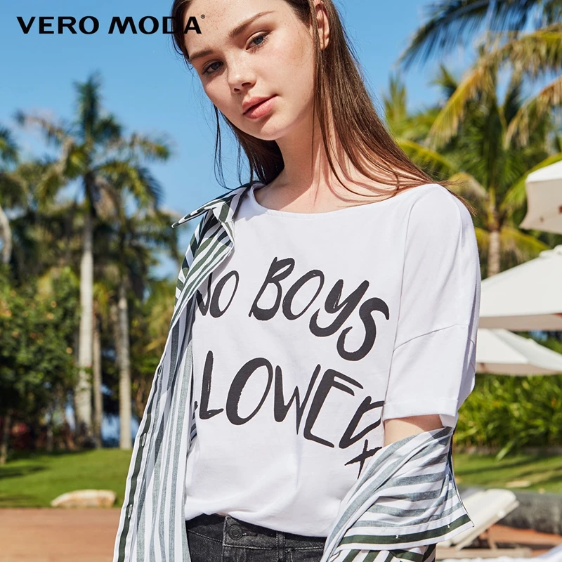 Vero Moda женская футболка с короткими рукавами и круглым вырезом, 100% хлопок, с буквенным принтом, на шнуровке | 318201532