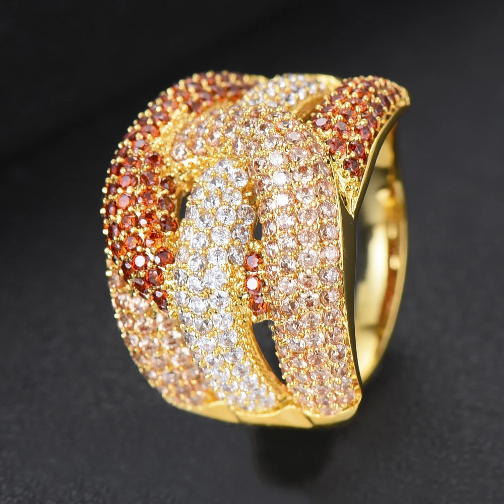 

missvikki Nigerian Dubai Orange Color Wide Rings for Women Bridal Wedding Anniversary Full CZ Top Quality Attractive Fashion