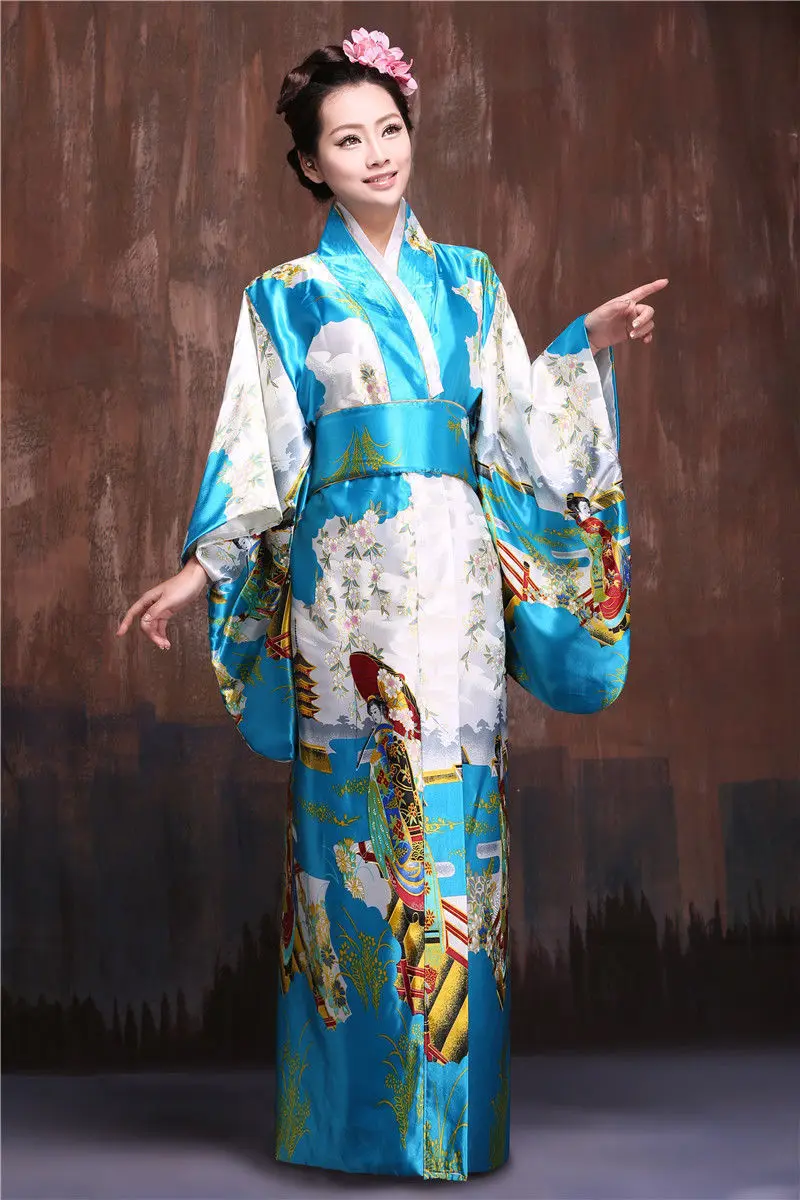 Retro Oriental Japanese Yukata Kimono Obi Cosplay Robe Geisha Dress Sleepwear 