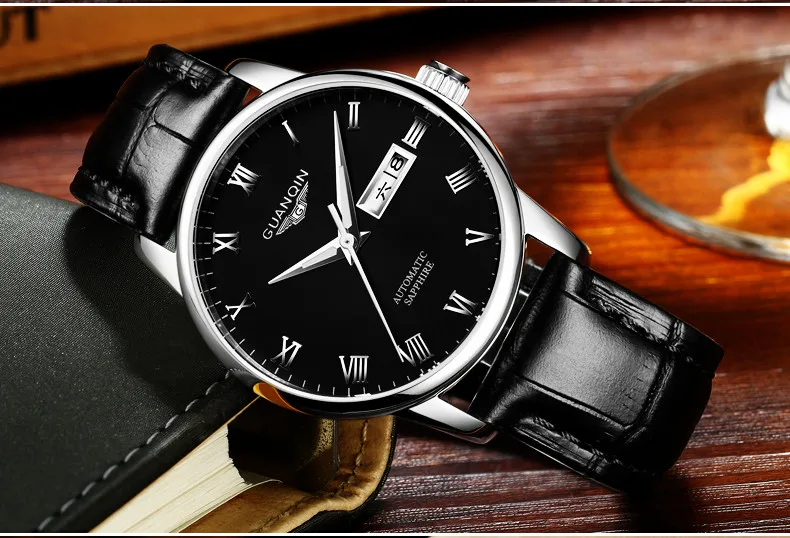Бренд Для мужчин часы GUANQIN Luxury Часы модные Повседневное спортивные Наручные часы мальчик механические часы кожа Водонепроницаемый часы