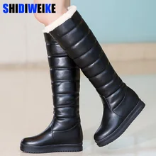 Женские сапоги из искусственной кожи, сапоги до колена на платформе с мехом, зимние сапоги на плоской подошве, зимняя женская обувь, размер 34-43, Botas Mujer, n529