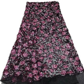 

Latest French Tulle Net Lace 5 Yards Applique Dresses Fabrics Nigeria Embroidered High Quality African Sequin Lace Fabric X1535