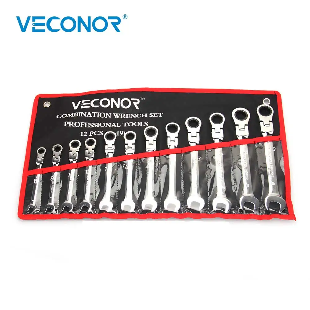 VECONOR Combination Ratchet Wrench Set 8-19mm size 12pcs Fully Polish 72T Ratchet Flexible Head Spanner With Free Storage Pouch VECONOR Combination Ratchet Wrench Set 8-19mm size 12pcs Fully Polish 72T Ratchet Flexible Head Spanner With Free Storage Pouch