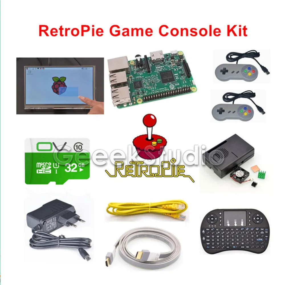 

Raspberry Pi 3 Model B 32GB RetroPie Game Kit with 7 Inch 1024*600 LCD Touch Screen and 2pcs SNES Gamepads Controllers