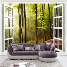 Пользовательские Настенные обои 3D окно Солнечный лес природные пейзажи гостиная спальня домашний декор обои Papel де Parede 3D