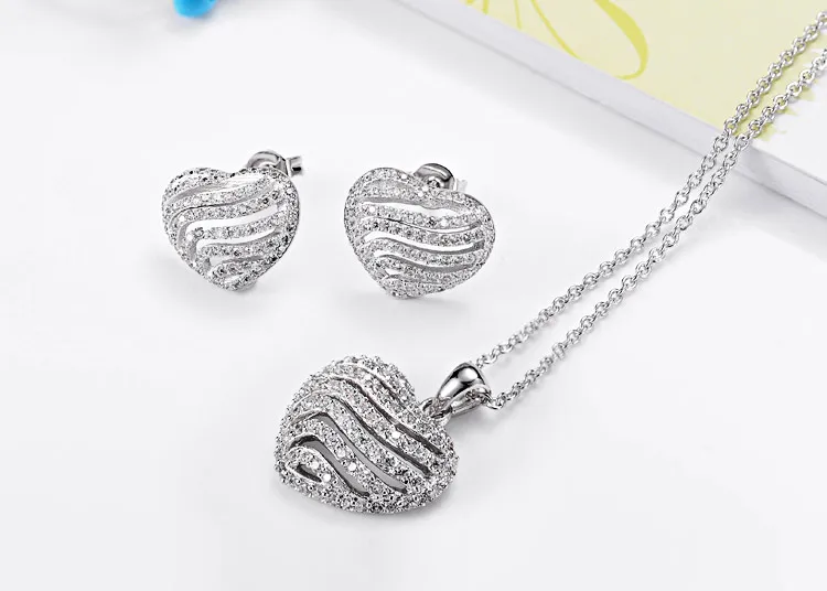 

925 Sterling Silver Wedding Bridal Jewelry Sets Women Fashion 2018 CZ Zircon Necklace Stud Earrings Sets AT005