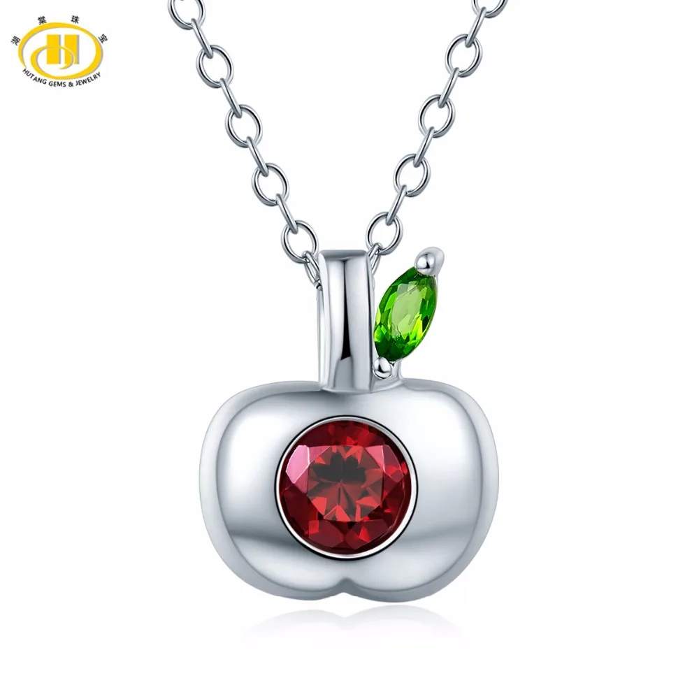 

Hutang Natural Gemstone Rhodolite Garnet Diopside Apple Pendant Necklace Solid 925 Sterling Silver Fine Jewelry For Women's Gift