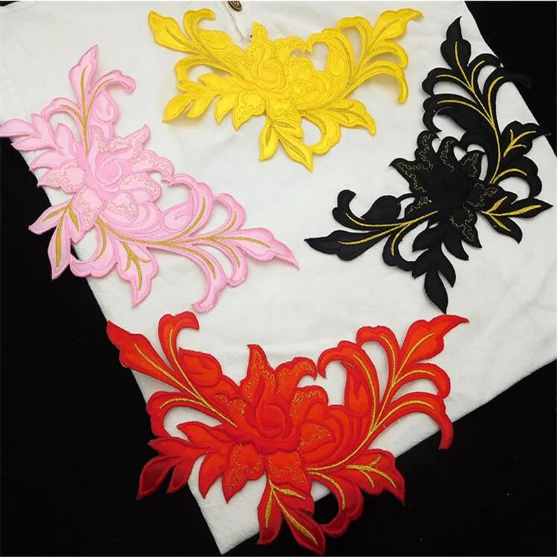 

2Pcs Black Flower Applique Clothing Embroidery Patch Fabric Sticker Iron On Patch Craft Sewing Repair Embroidered 13X13CM BJ0452