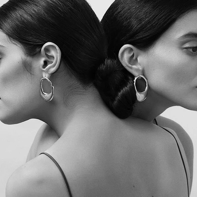 

Europe and America Trendy Metal Asymmetrical Punk Earrings Set for Women Personality Gold Silver Earrings Party Jewelry