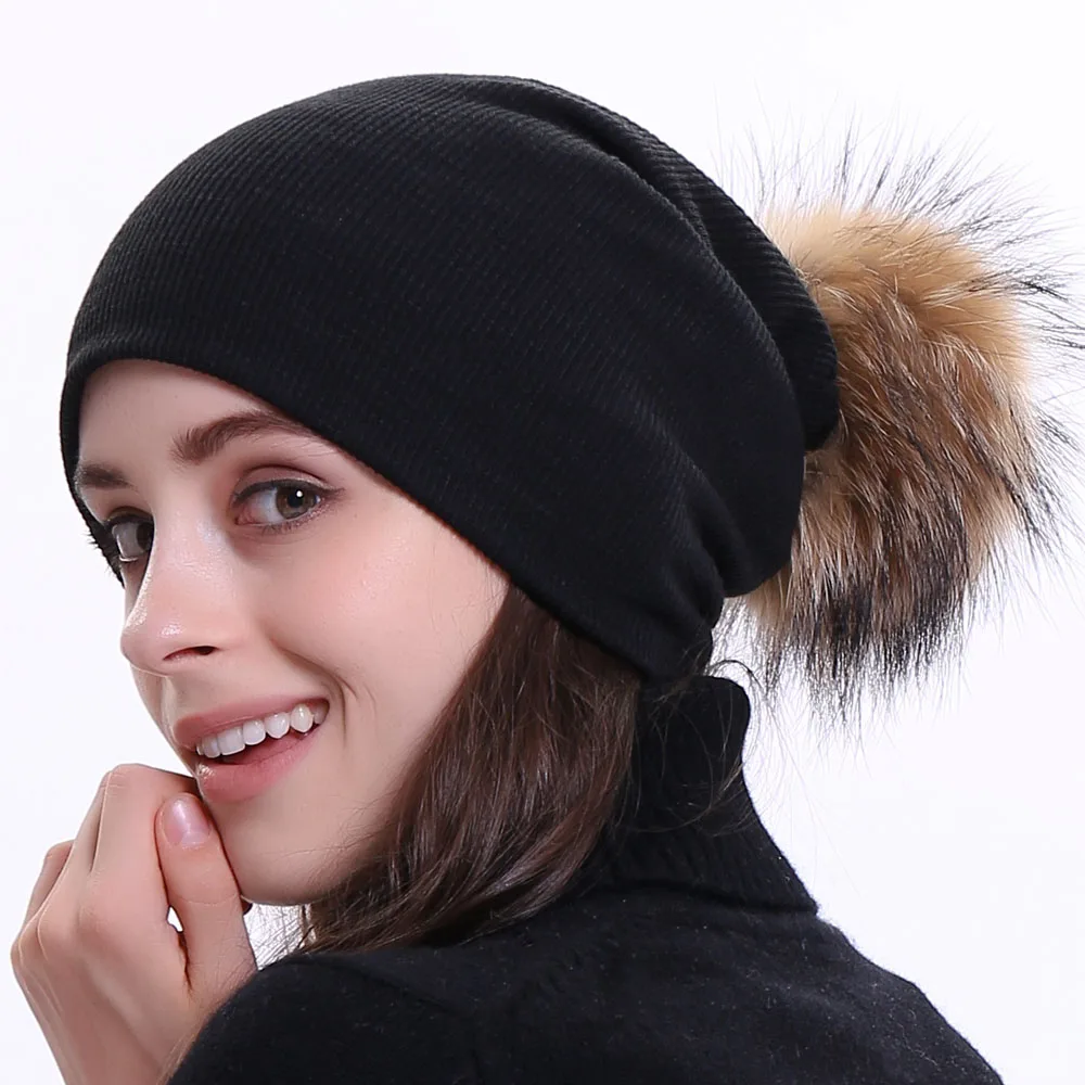Geebro Women's Winter Beanie Knitted Ribbed Beanies Hat with Pompom Cap Solid Color Slouch Hats Skullies chapeu feminino DQ423M 4