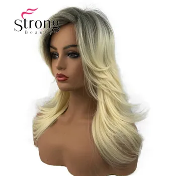 

StrongBeauty Long Blonde With Dark Roots Ombre Synthetic Full Wig Choppy Layers Flip Out Wigs