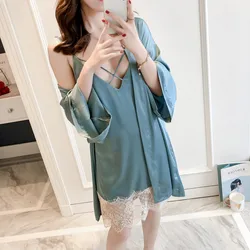 Conjunto de Túnica Qweek Conjunto de Traje de Noche de Encaje Sexy Conjunto de Ropa de Dormir de Vendaje Cruzado con Bata Kimono 2019 Camisón de Primavera Verano Y Conjunto de Bata Conjunto de Túnica Qweek Conjunto de Traje de Noche de Encaje Sexy Conjunto de Ropa de Dormir de Vendaje Cruzado con Bata Kimono 2019 Camisón de Primavera Verano Y Conjunto de Bata