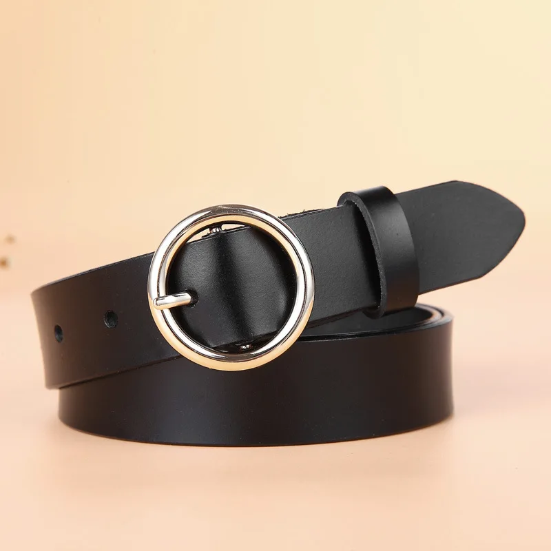Women 100% Genuine Leather Belt High Quality Gold Round Buckle Belts For Fashion Wide Luxury Jeans Stripes Ceinture|belt high quality|genuine leather