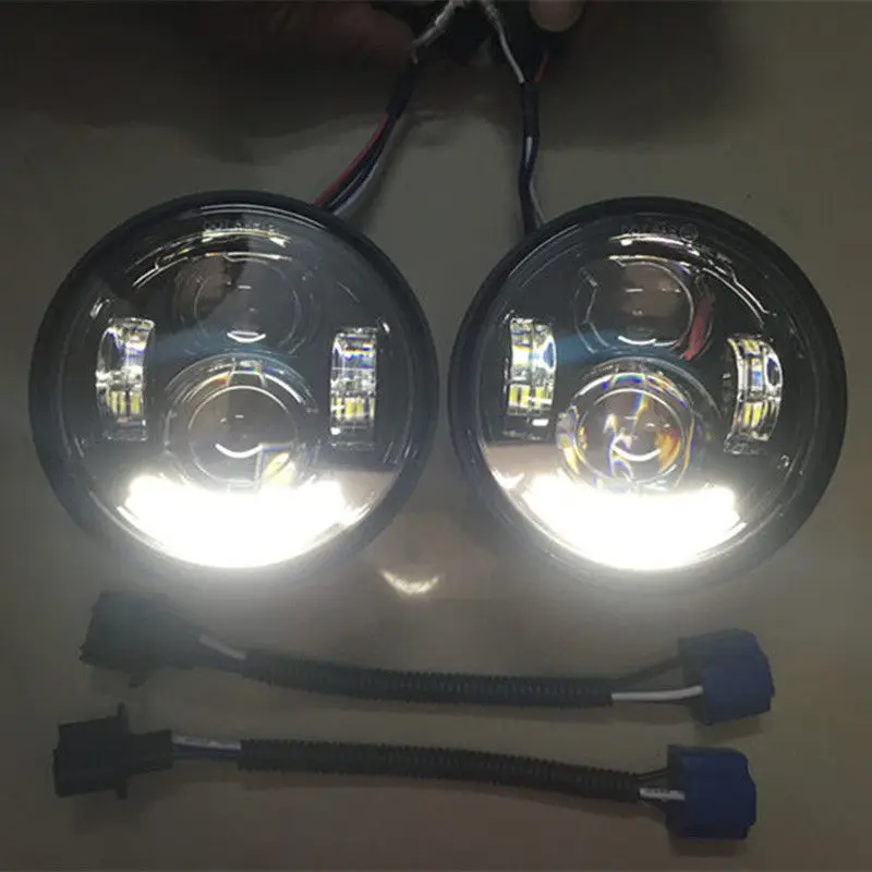 4.65 inch LED Headlight Twin Dual Projector for Harley Dyna Fat Bob FXDF 08-16 White with DRL