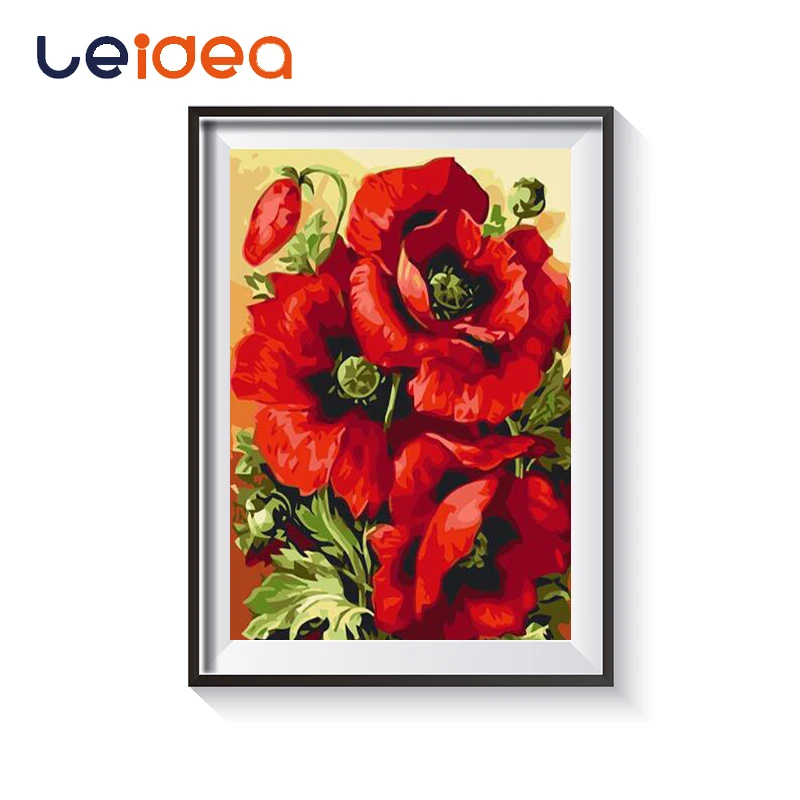 

Acrylic DIY Framed Oil Painting By Numbers Red Flowers Pictures Canvas Painting For Living Room Wall Art Home Decor