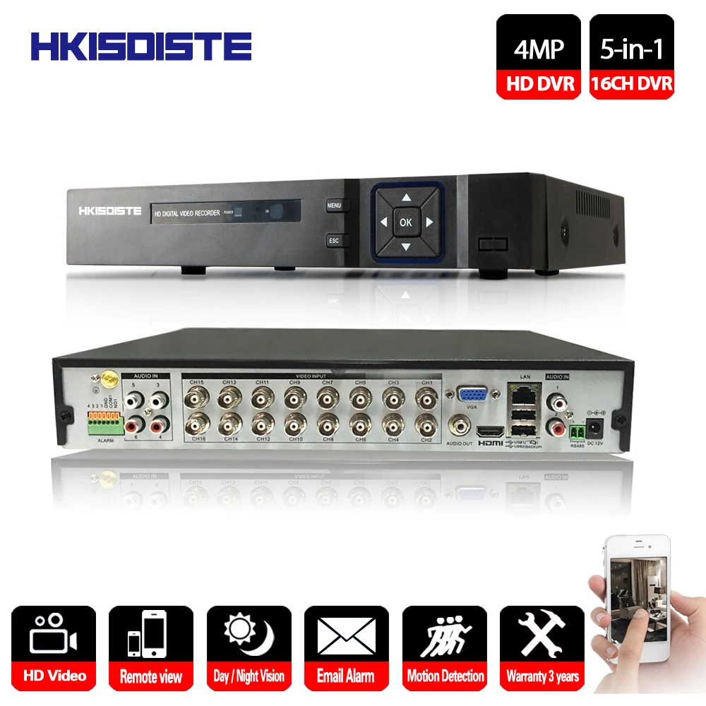 

HKIXDISTE DVR Recorder 16CH Kit Camera NVR 16 Channel HDMI VGA Max 4TB P2P View Video Recorder Support AHD/Analog/TVI/CVI/IP Cam