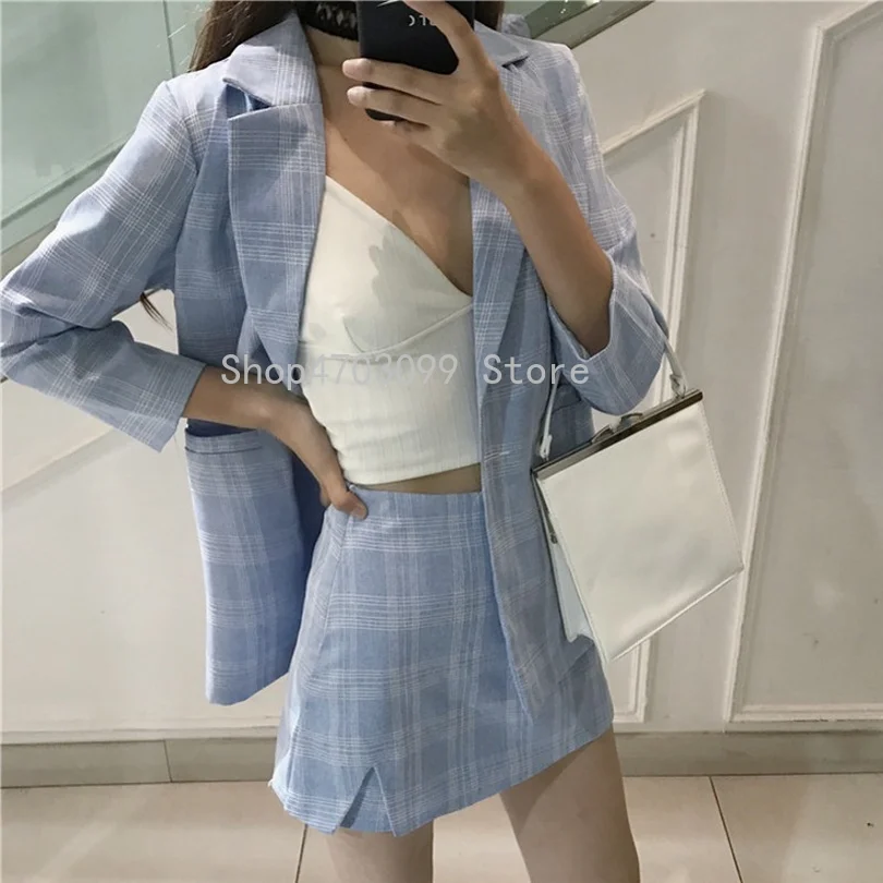 

Fashion Two Piece Set Long Paragraph Lattice Suit Jacket Irregular Skirt Pants Suit 2019 Single Button 2 Piece Set Women