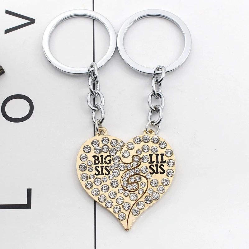 Full Crystal Key Ring Big Sis Little Lil Sis Best Friends Keychains Keychain