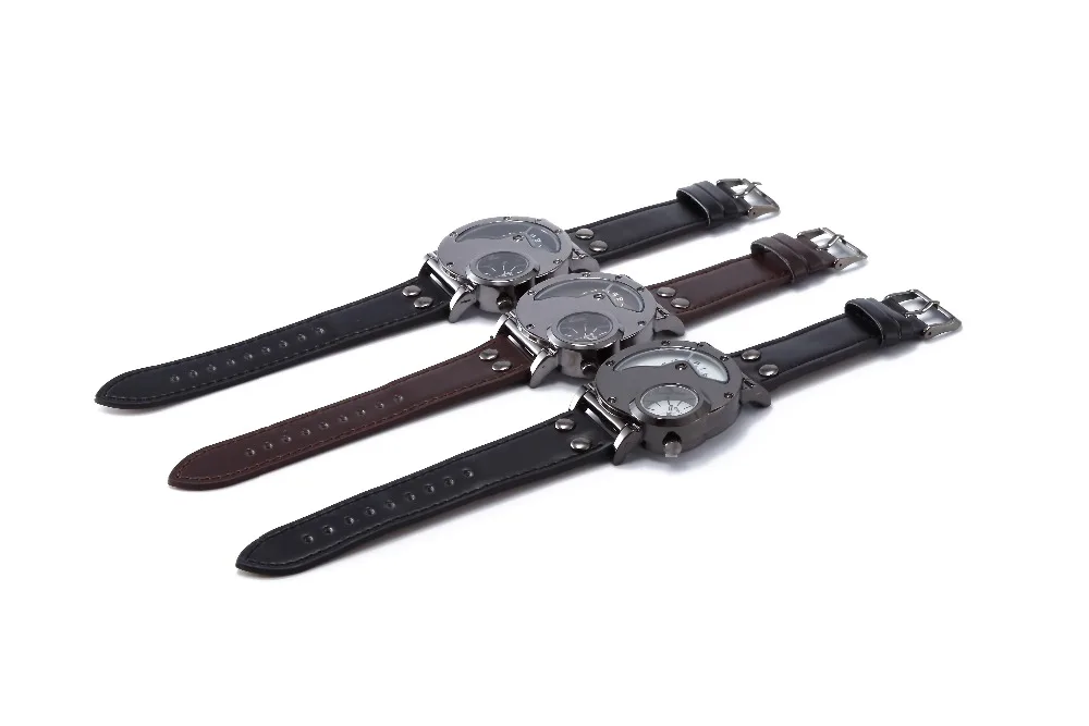 

OULM Men's Quartz Wrist Watches Moon Shaped Case Sub-dials High Movement Top Luxury Brand Men Business Watch Leather Strap +BOX