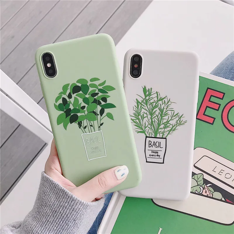 

Green Plant Pattern TPU Soft Cover Phone Cases For iPhone 8 7 6 6s Plus, Silicone Shell Phone Case For iPhone X XS MAX XR