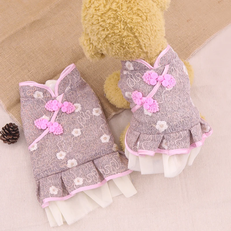 Winter Dog Dress Chinese New Year Dog Clothes Tang Suit Cheongsam Pet