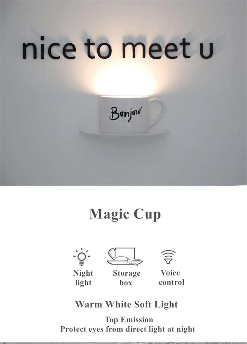 Copo de Café da Novidade Sensor de Luz da Noite Sala de Carga Usb para as Crianças Fumat Faça Você Mesmo Copo Voz Levou Lâmpada Home Deco Amigo Noite Luzes 2 led sensor lamp