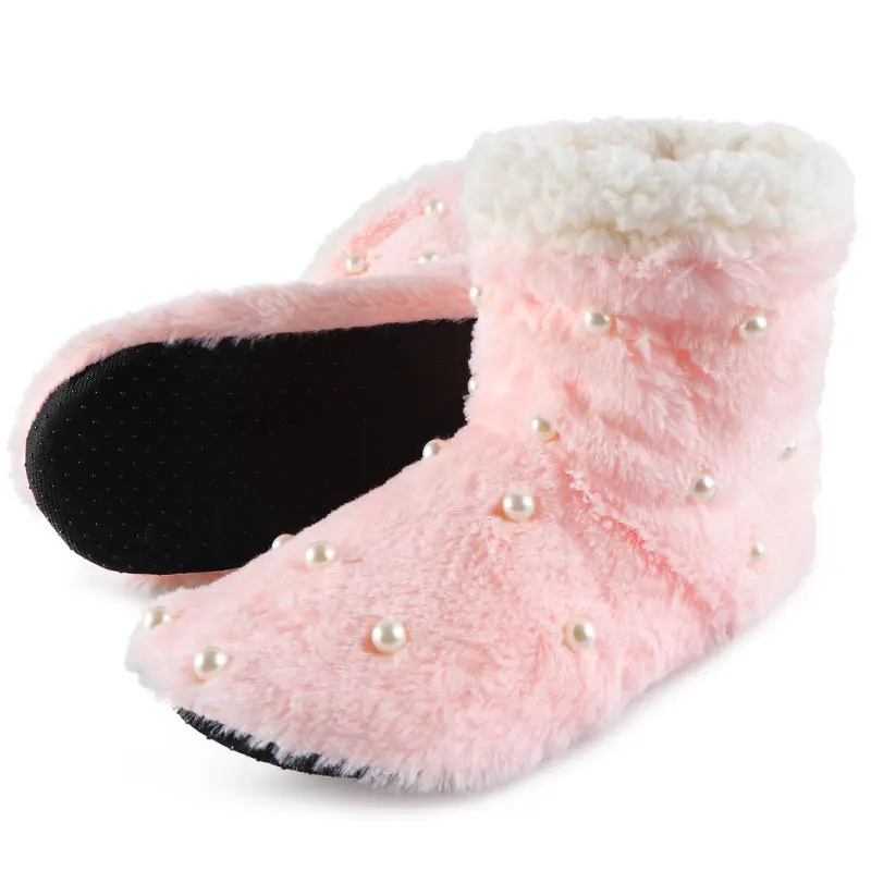 Новинка года; зимние ботинки; женские ботинки до середины икры; домашняя обувь; женские рождественские носки; теплые домашние ботинки на меху; женская обувь на плоской подошве; Botas - Цвет: Pearl Pink