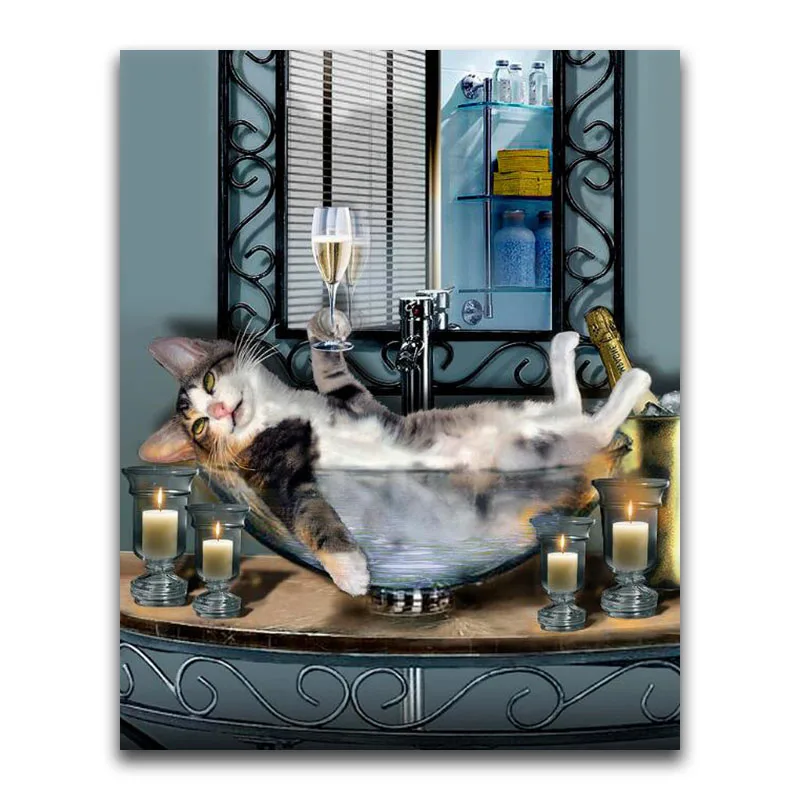 DIY 3D Diamond mosaic Animal kitten Full Square Diamond embroidery Cross stitch Cartoon colorful Full Round Diamond painting cat