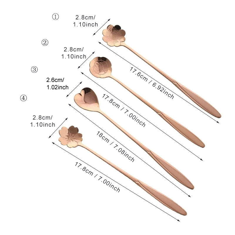 4 قطعة/المجموعة الفولاذ المقاوم للصدأ القهوة المجارف المطبخ ملعقة شاي رشيقة الذهبي الزهور القلب Coffeeware الطعام بار الاكسسوارات المورد