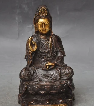 

8"Chinese Buddhism Fane Joss Bronze Gilt Kwan-yin Guanyin Bodhisattva God Statue
