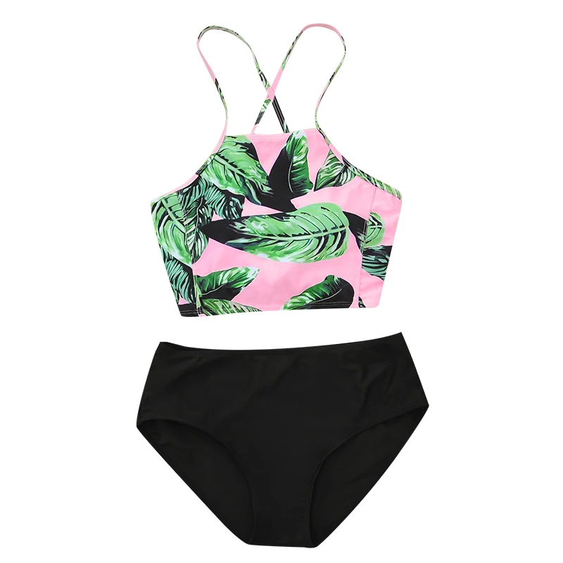 Billig Top Band 2018 Gedruckt Bikini Badeanzug Frauen Bademode High Neck Bikini Set Bademode Badeanzug Push Up Gepolsterte Bodys