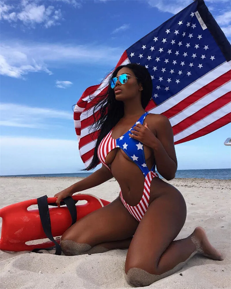 

Women One Piece Push-up Padded Swimwear Bandage Bikini Swimsuit Swimwear Stars Striped Bathing Suit Monokini