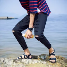 NEW 2019 spring autumn Men's jeans summer thin elastic jean hip hop knee hole streetwear pants black character male feet pants NEW 2019 spring autumn Men's jeans summer thin elastic jean hip hop knee hole streetwear pants black character male feet pants