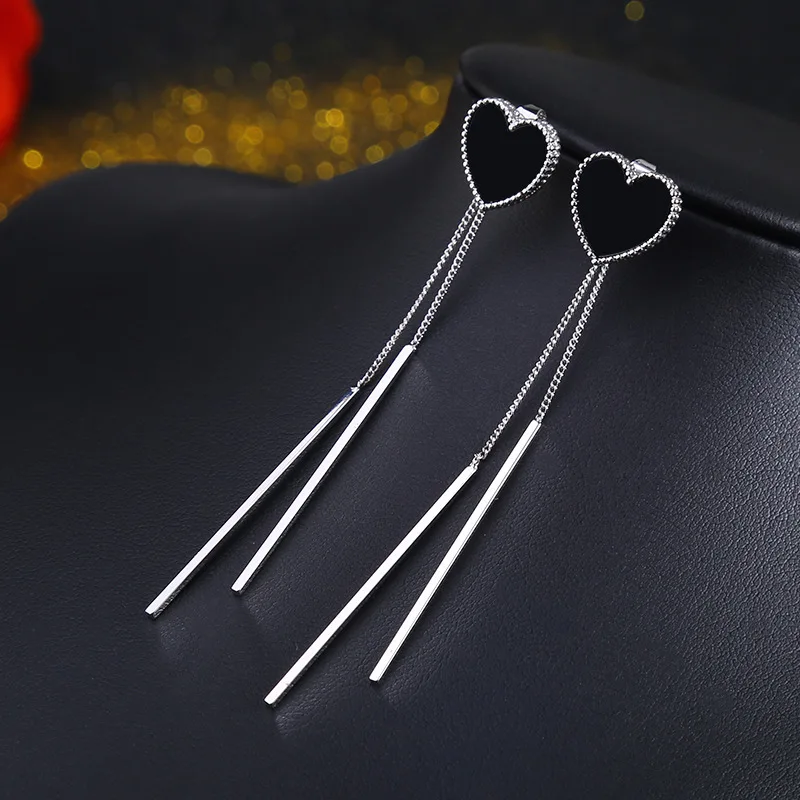 

KASIYU 925 silver Long money tassels earring female fashion Peach Heart earnail Ear pendant One for two. Ear ornaments E-304
