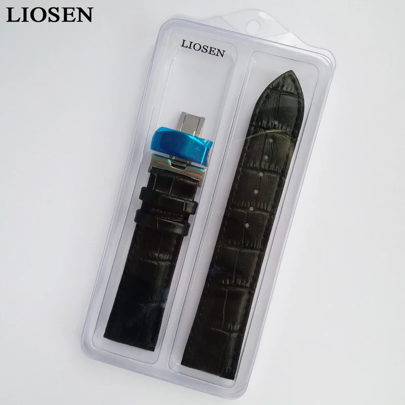 Ремешок LIOSEN из натуральной кожи для наручных часов Двухкнопочный складной