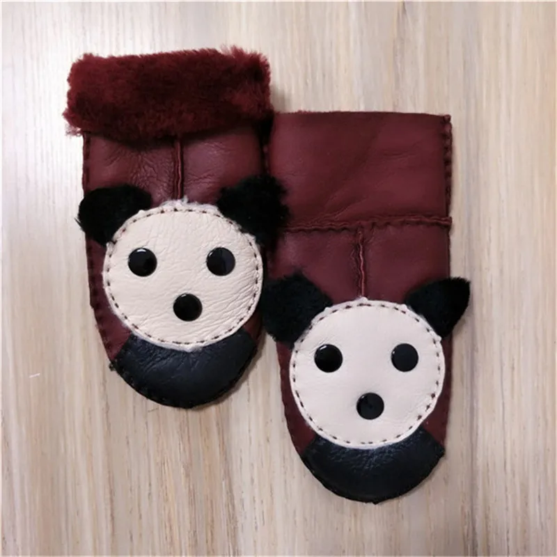 Детские зимние перчатки меховые шерстяные варежки из овчины детские меховые кожаные митенки панда зимние теплые шерстяные митенки перчатки