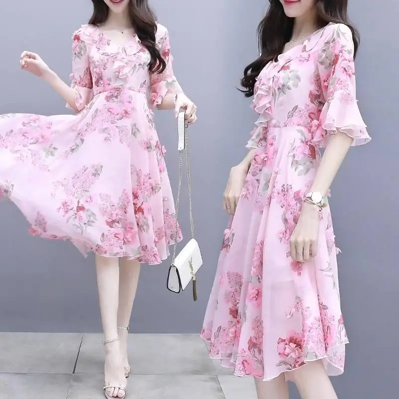 Vestido De Festa милое розовое кружевное платье с v образным вырезом и цветочным принтом